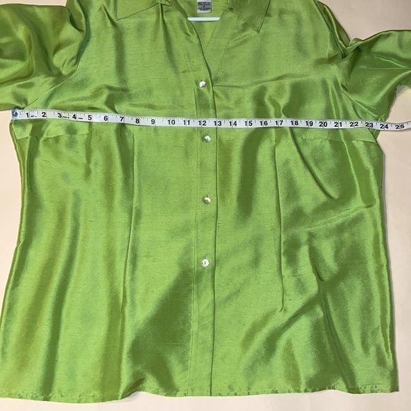 Robbie Bee vintage silk shantung button blouse Y2K chartreuse green 1X - Picture 9 of 11